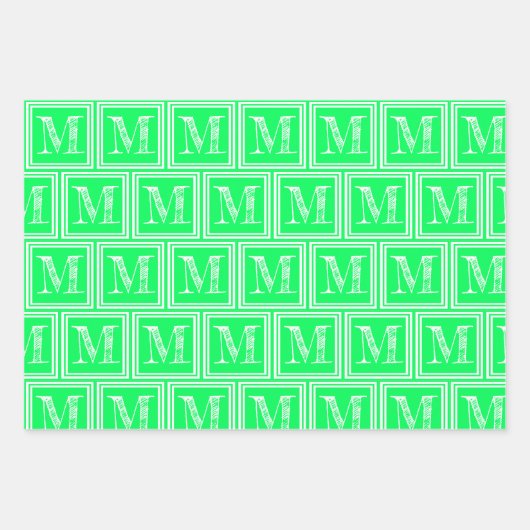 Neon Green Hahnentrittmuster Monogram Polka Dot Geschenkpapier Set (Vorderseite 2)