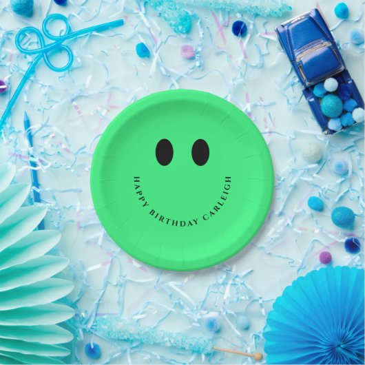 Neon Green Happy Gesicht Custom Pappteller (Party)