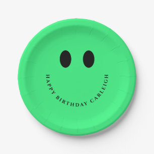 Neon Green Happy Gesicht Custom  Pappteller