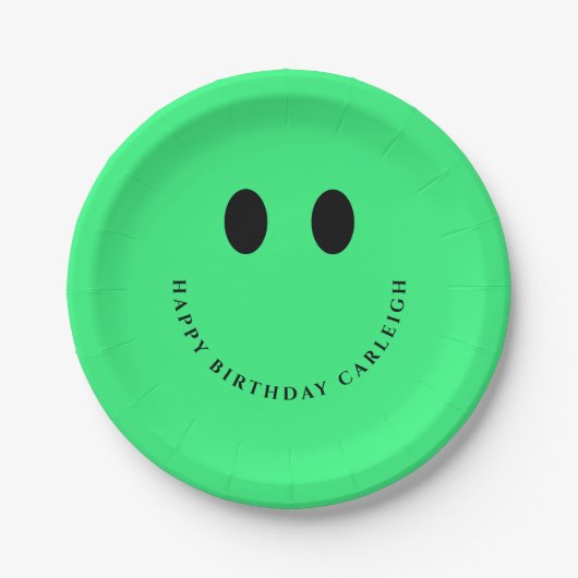 Neon Green Happy Gesicht Custom Pappteller (Vorderseite)