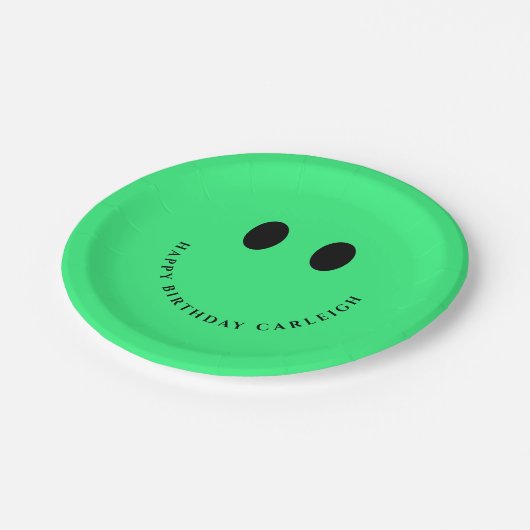 Neon Green Happy Gesicht Custom Pappteller (Schrägansicht)