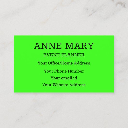 Neon Green Hello Bright farbenfrohe Typografie Cus Visitenkarte (Rückseite)