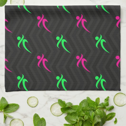 Neon Green, Hot Pink, Running, Runner, schwarz Handtuch (Gefaltet)