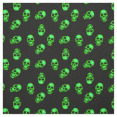 Neon Green Human Skull Muster auf Schwarz Stoff (Muster)