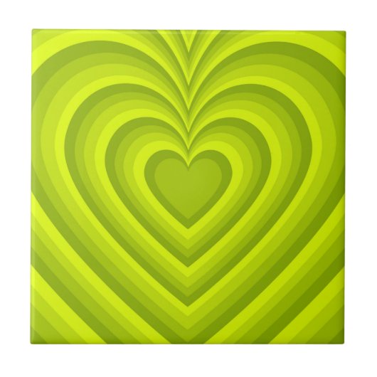 Neon Green Hypnotic Heart Liebe Pattern Fliese (Vorderseite)