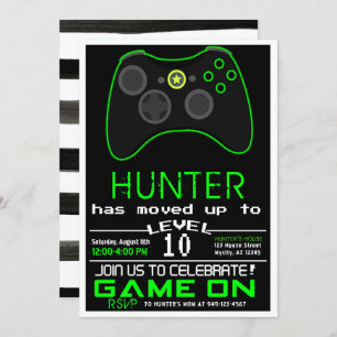 Neon Green Kid's Video Game Birthday Einladung