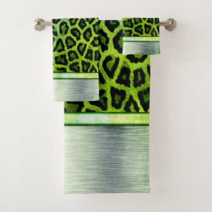 Neon Green Leopard Print Badhandtuch Set
