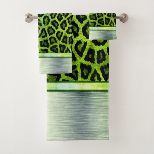 Neon Green Leopard Print Badhandtuch Set (Insitu)