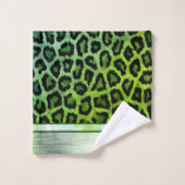 Neon Green Leopard Print Badhandtuch Set (Waschlappen)