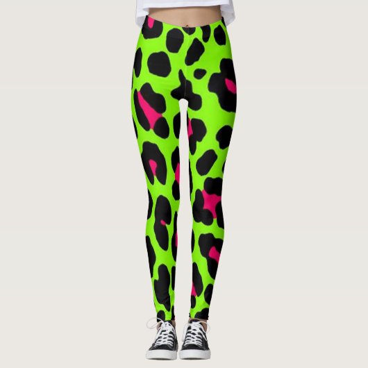 Neon Green Leopard Print Leggings (Vorderseite)