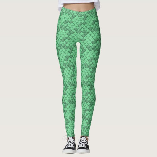 Neon Green Mermaid Scale Leggings Ariel Inspiriert (Vorderseite)