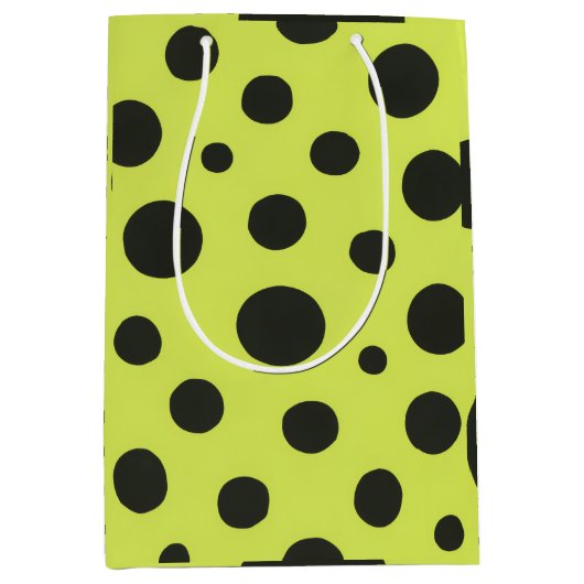 Neon Green mit Black Polka Dots Wasserfarbe Mittlere Geschenktüte (Vorderseite)