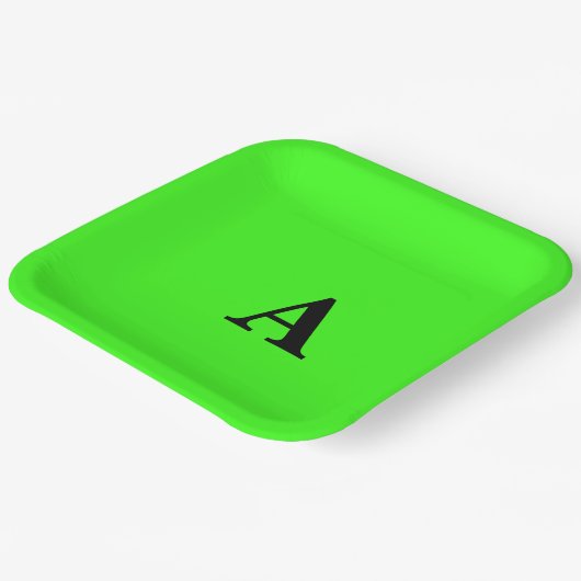 Neon Green Monogram Erstweiser Niedlich 2023 Pappteller (Gewinkelt)