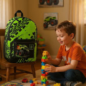 Neon Green Monster Truck Boys Monogram  Bedruckter Rucksack