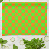 Neon Green Orange Checkerboard Vintag Geschirrtuch (Gefaltet)