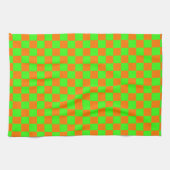 Neon Green Orange Checkerboard Vintag Geschirrtuch (Horizontal)