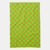 Neon Green Orange Checkerboard Vintag Geschirrtuch (Vertikal)