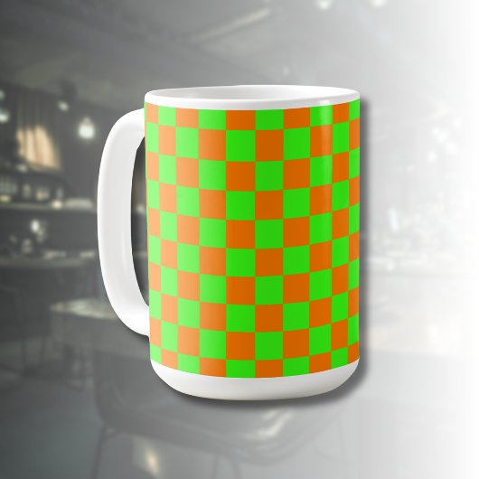 Neon Green Orange Checkerboard Vintag Kaffeetasse