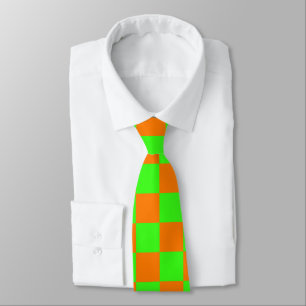 Neon Green Orange Checkerboard Vintag Krawatte