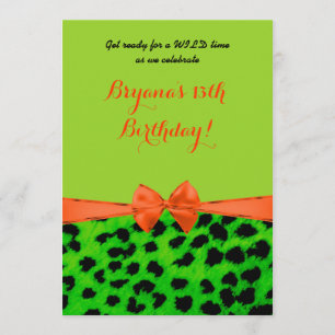 Neon Green Orange Leopard Cheetah Print Einladung