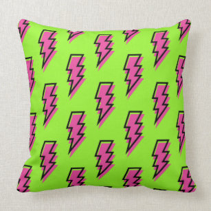 Neon Green & Pink Lightning Bolt Pattern der 80er/ Kissen
