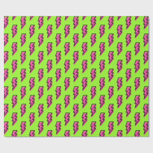 Neon Green & Pink Lightning Bolt Pattern der 90er Geschenkpapier (Flach)