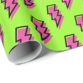 Neon Green & Pink Lightning Bolt Pattern der 90er  Geschenkpapier (Rolleneckpunkt)