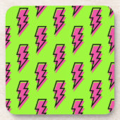 Neon Green & Pink Lightning Bolt Pattern der 90er Getränkeuntersetzer (Vorderseite)