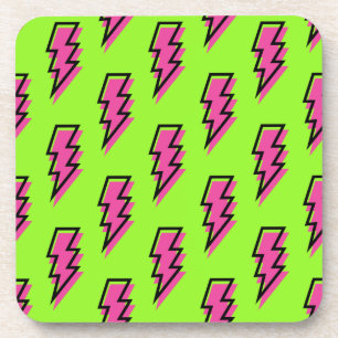 Neon Green & Pink Lightning Bolt Pattern der 90er  Getränkeuntersetzer