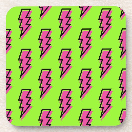 Neon Green & Pink Lightning Bolt Pattern der 90er  Getränkeuntersetzer (Vorderseite)