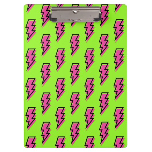 Neon Green & Pink Lightning Bolt Pattern der 90er  Klemmbrett (Vorderseite)