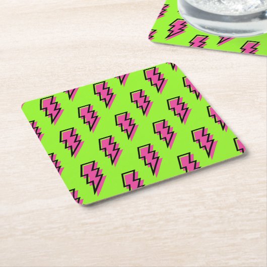 Neon Green & Pink Lightning Bolt Pattern der 90er Rechteckiger Pappuntersetzer (angewinkelt)