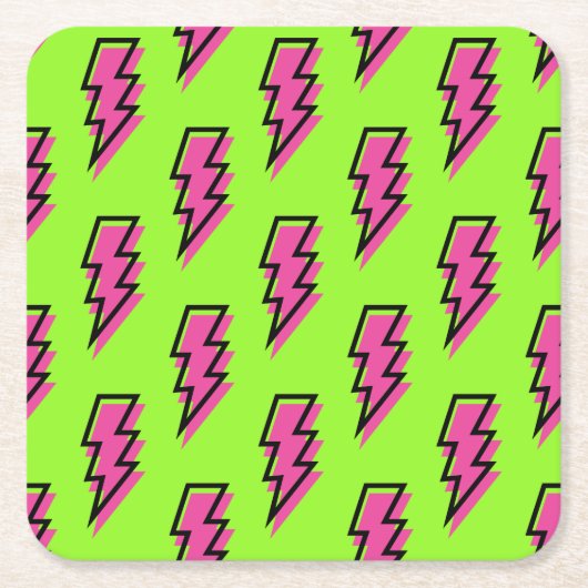 Neon Green & Pink Lightning Bolt Pattern der 90er  Rechteckiger Pappuntersetzer (Vorderseite)