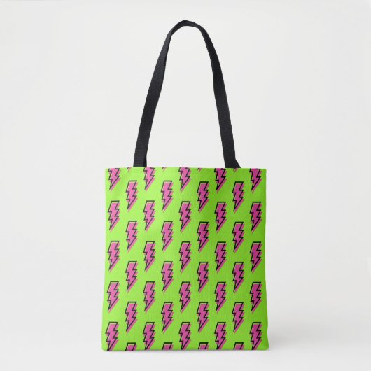 Neon Green & Pink Lightning Bolt Pattern der 90er  Tasche (Vorderseite)