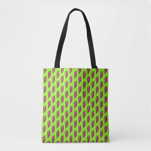 Neon Green & Pink Lightning Bolt Pattern der 90er Tasche (Vorderseite)