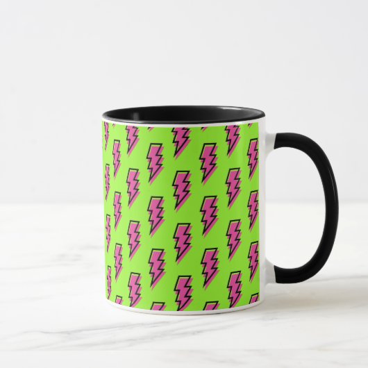 Neon Green & Pink Lightning Bolt Pattern der 90er  Tasse (Rechts)