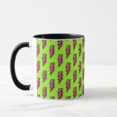 Neon Green & Pink Lightning Bolt Pattern der 90er  Tasse (Links)