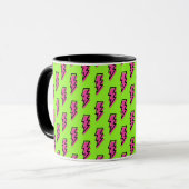 Neon Green & Pink Lightning Bolt Pattern der 90er  Tasse (Vorderseite Links)