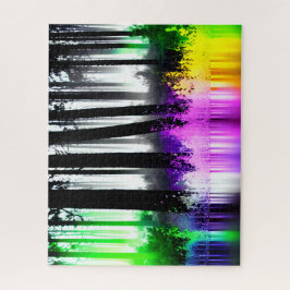 Neon Green Pink Lila Gelbwald Reflektion Puzzle