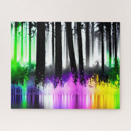 Neon Green Pink Lila Gelbwald Reflektion Puzzle