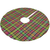 Neon Green Pink Plaid Cyberpunk Tartan Polyester Weihnachtsbaumdecke (Schrägansicht)