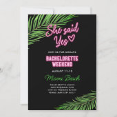 Neon Green & Pink Tropical Bachelorette Wochenende Einladung (Vorderseite)