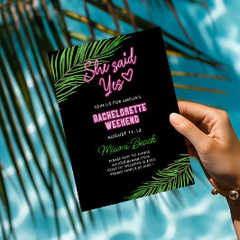 Neon Green & Pink Tropical Bachelorette Wochenende Einladung