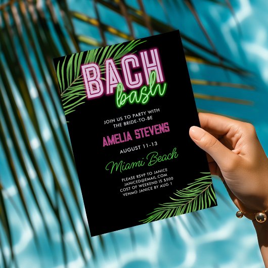 Neon Green & Pink Tropical Bachelorette Wochenende Einladung