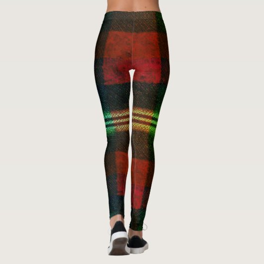 Neon Green Red Plaid Buffalo Grunge Leggings (Rückseite)