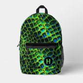 Neon Green Reptile Snake Monogram Bedruckter Rucksack (Vorderseite)