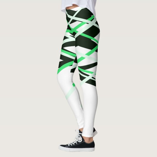 Neon Green Schwarz-weiß Stripes geometrisch Leggings (Links)