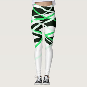 Neon Green Schwarz-weiß Stripes geometrisch Leggings
