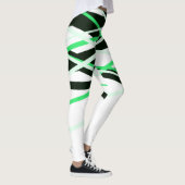 Neon Green Schwarz-weiß Stripes geometrisch Leggings (Rechts)