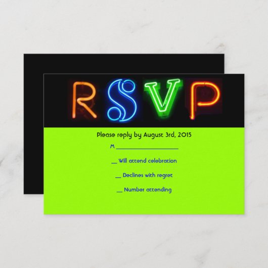 NEON GREEN SIGNS Bar Bat Mitzvah RSVP Card (Vorne/Hinten)